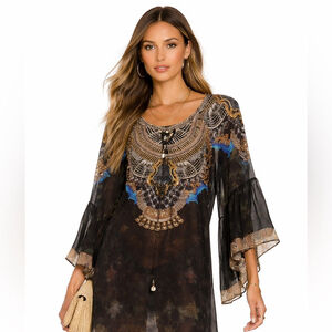 INOA Embellished Silk Beaded Cover-Up Tunic – Black | Size 2 (Medium)